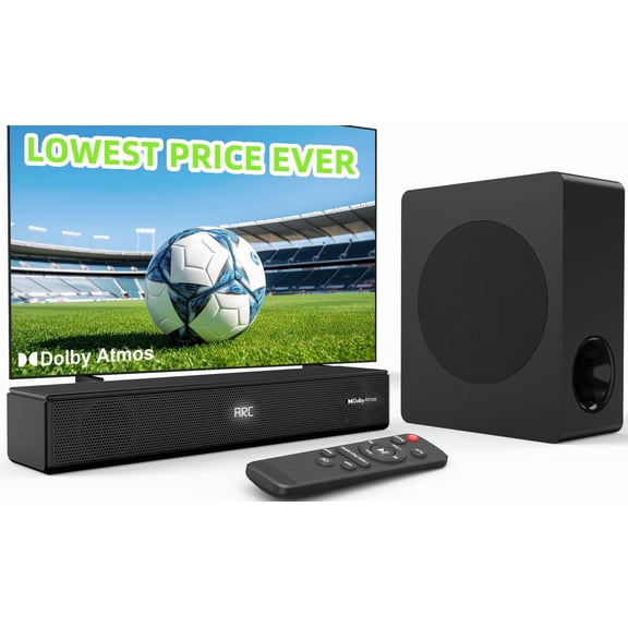 GCZ Sound Bar for TV, 200W Peak Power Dolby Atmos Soundbar with Subwoofer, 2.1 CH 3D Surround Home Audio TV Speakers with Remote Control, Bluetooth 5.3/HDMI-ARC/AUX/Opt