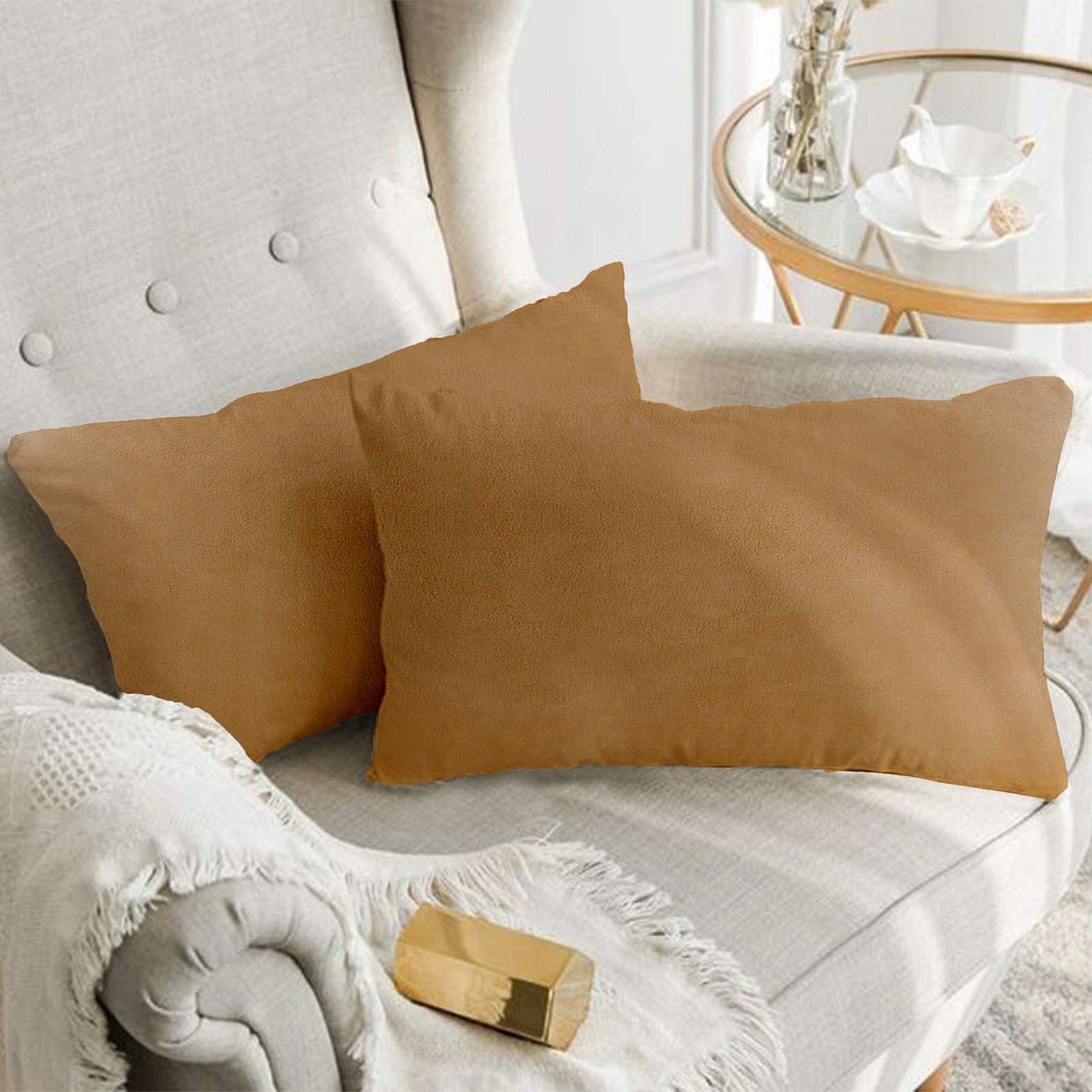 A1 Home Collections Velvet Throw Pillow Covers 12x20 Mocha Pack of