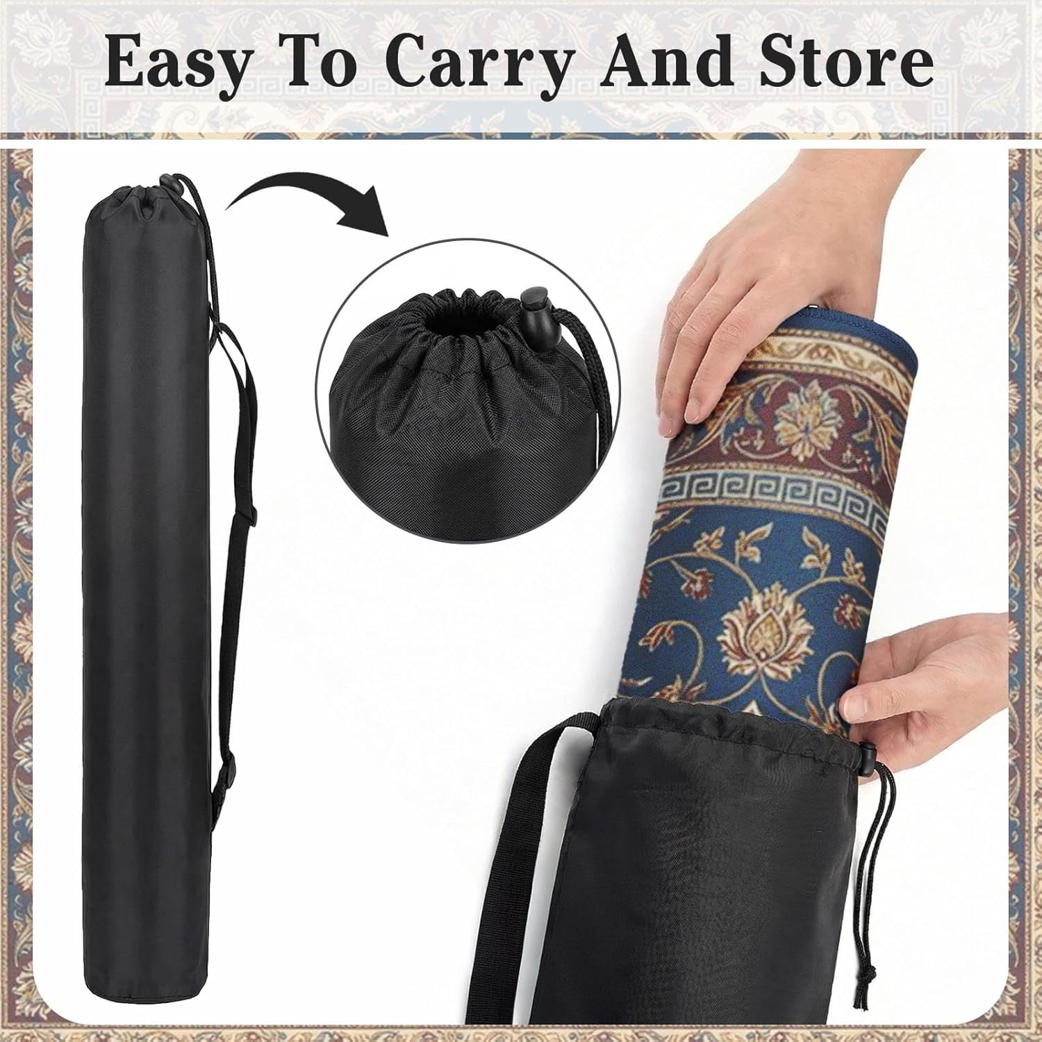 Mahjong Mat with Black Carrying Bag Blue Floral Vintage Non-Slip Noise Reduction Gaming Mat 31.5" x 31.5" Rubber Multi Purpose Game Table Cover for Mahjong Card Dominoes Board Tile Games