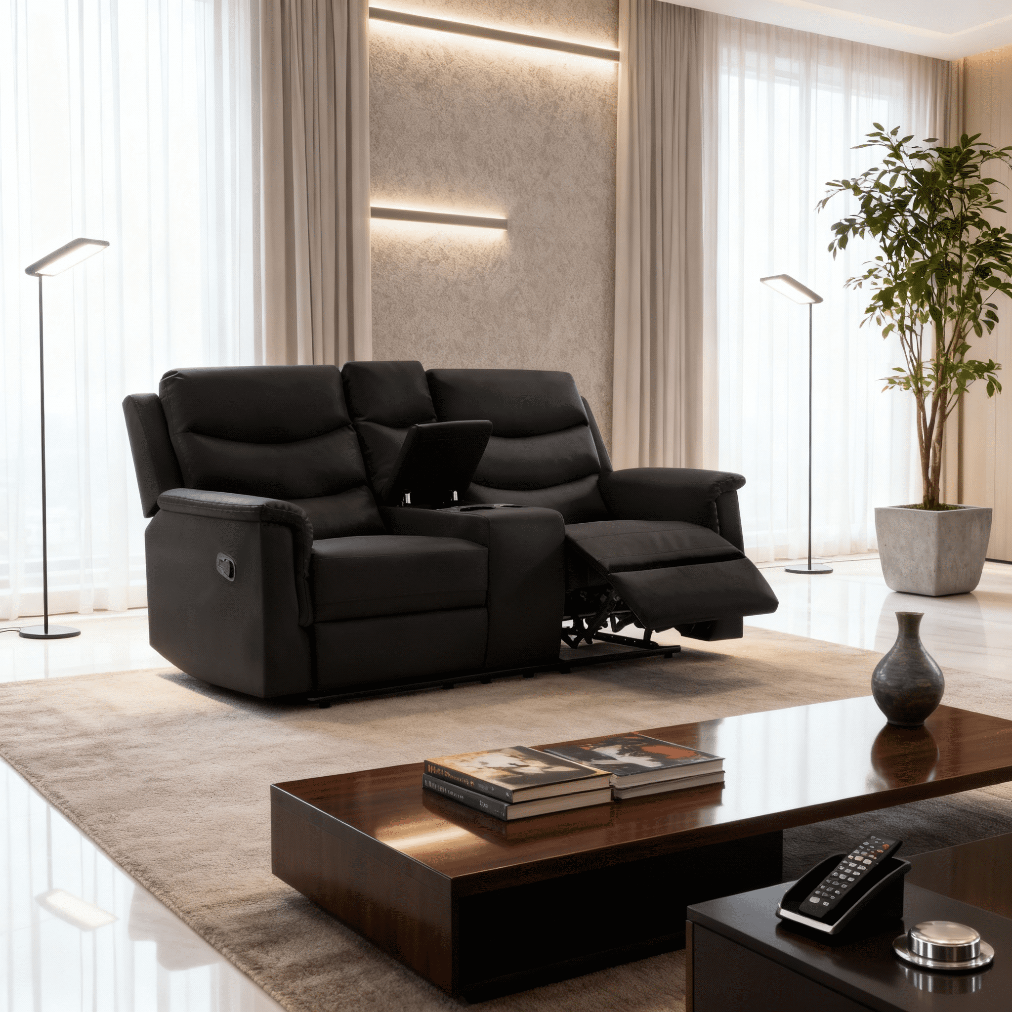 Gewnee 2-Seater Faux Leather Modern Recliner Loveseat Sofa with Cup Holders for Living Room, Apartment, Office Adults