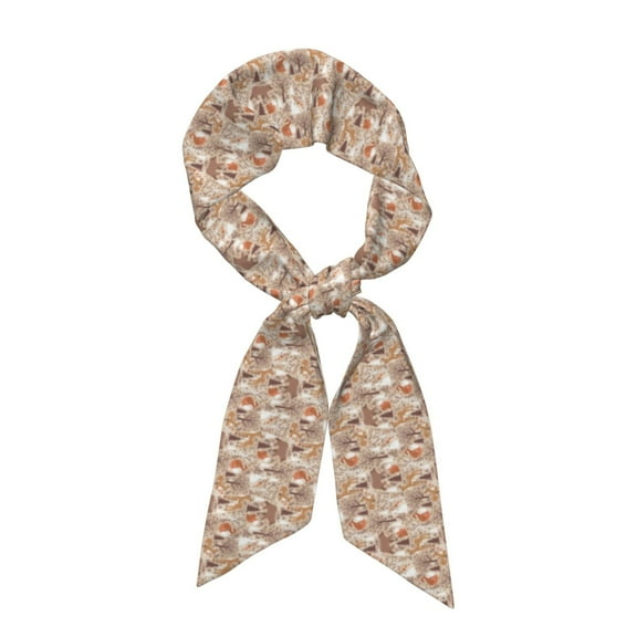 Wukai Woodland Animals in Neutral Tones Print Hair Scarf for Women Fashion Silky Satin Headscarf Wrap Breathable Lightweight Neck Scarves For Handbag Accessories