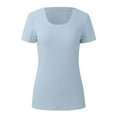 thumbnail image 5 of Women's Summer Short Sleeve T-Shirt Square Neck Ribbed Slim Fit Casual Tee Comfortable Stretchy Breathable Fashion Top, 5 of 7