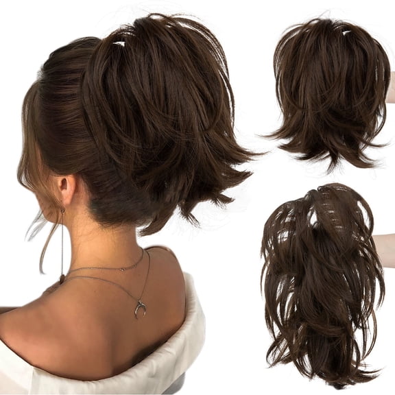 Natural Hair Extensions Messy Bun Clip-In Piece with Bendable Metal Wire for Women 8-Inch Straight Hair Bun and Ponytail Extension