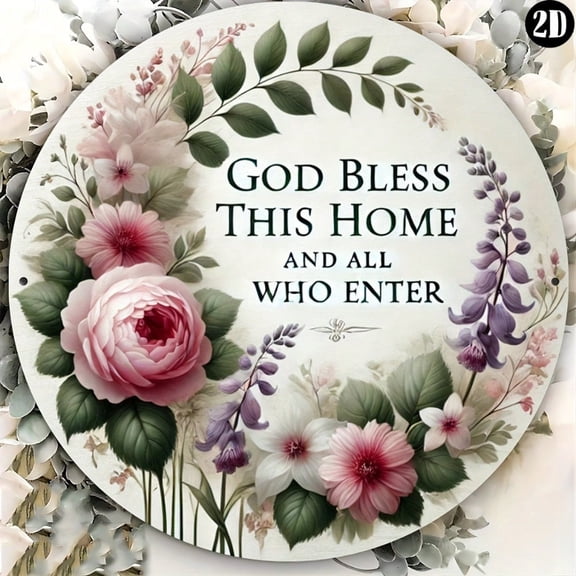 HELLOYOUNG God Bless This Home and All Who Enter Round Metal Sign 7.87 Inch Iron Wall Art for Home Bar Decor, Halloween Christmas New Year Gift
