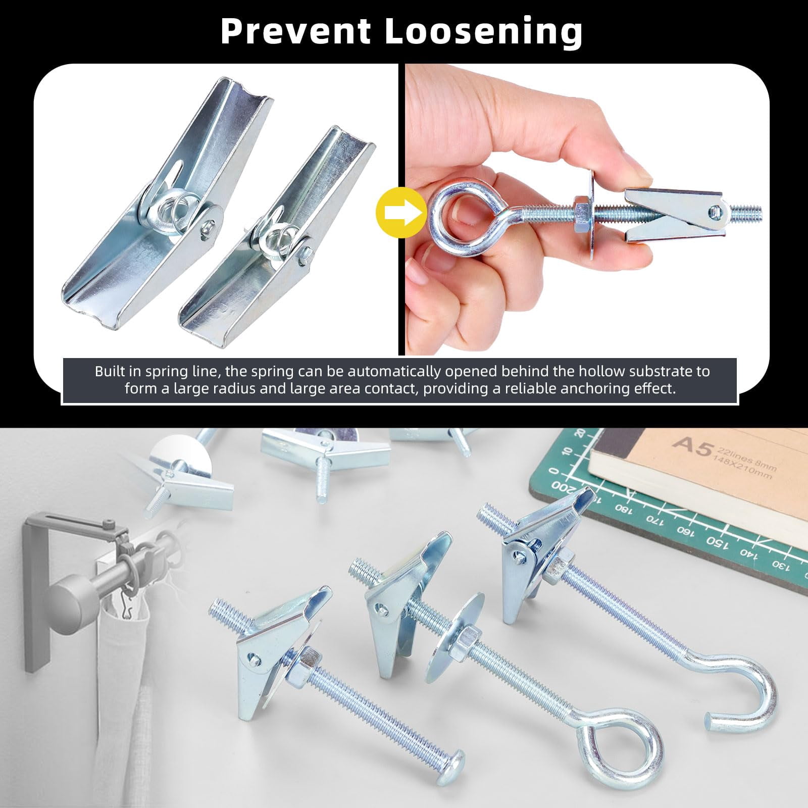 15Pcs M6 x 70mm Eye Bolt Toggle Bolt Assortment Kit, Spring Toggle Bolts Butterfly Anchors Butterfly Toggle Anchors, Heavy Duty Drywall Anchors with Wing Nut for Hanging Lamps Heavy Items