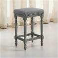 thumbnail image 2 of Set of 2 Farmhouse Bar Stools with Velvet Seats, 26 Inch Counter Height Wood Stools, Rustic Gray Kitchen Stools with Nailhead Trim and Turned Legs, 2 of 10