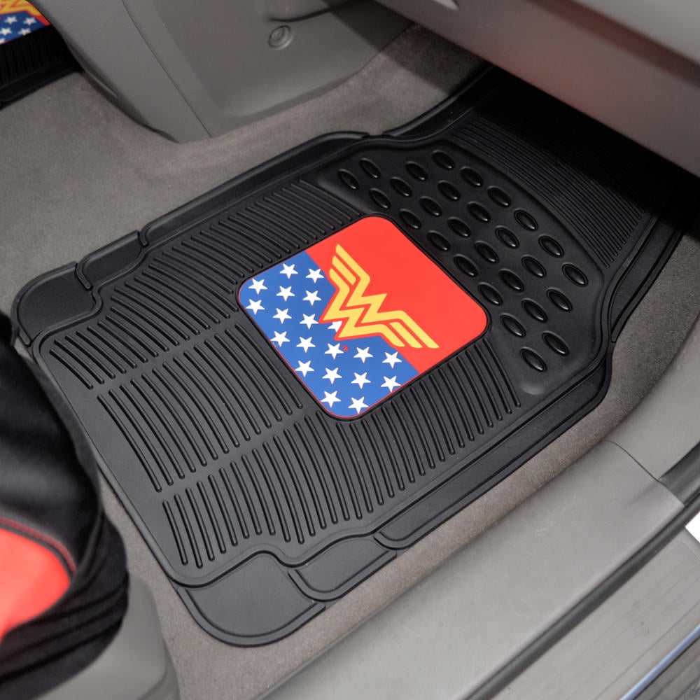 BDK Classic Wonder Woman Superhero Car Floor Mats, Officailly Licensed Warner Bros DC Comics, All Weather Interior Auto Protection, Heavy Duty Rubber Liners for Car Truck Van SUV