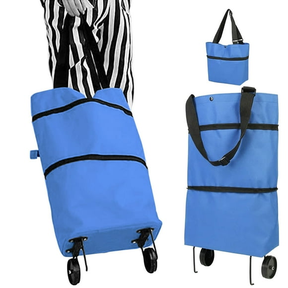Mashaouyo 2 In 1 Foldable Shopping Cart Portable Collapsible Shopping Bag With Wheels Lightweight Rolling Shopping Bag Trolley Tote Bag Stair Climbing Cart For Traveling Shopp