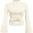 thumbnail image 4 of Trendfront Womens Mock Neck Top Flared Long Sleeves Ribbed Texture Fitted Everyday Casual Layering Shirt, 4 of 4