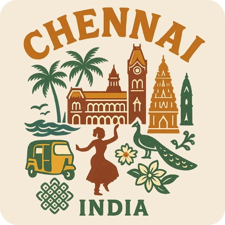 Chennai India Keepsakes Souvenir Vinyl Sticker – Destination Travel Keepsake Collectible (3-Inches Wide)