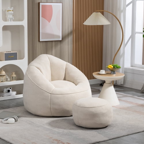 BSHTI 40"Bedding Bean Bag Sofa Chair,High Pressure Foam Bean Bag Chair,Adult Material with Padded Foam Padding Compressed Bean Bag With Footrest-Beige