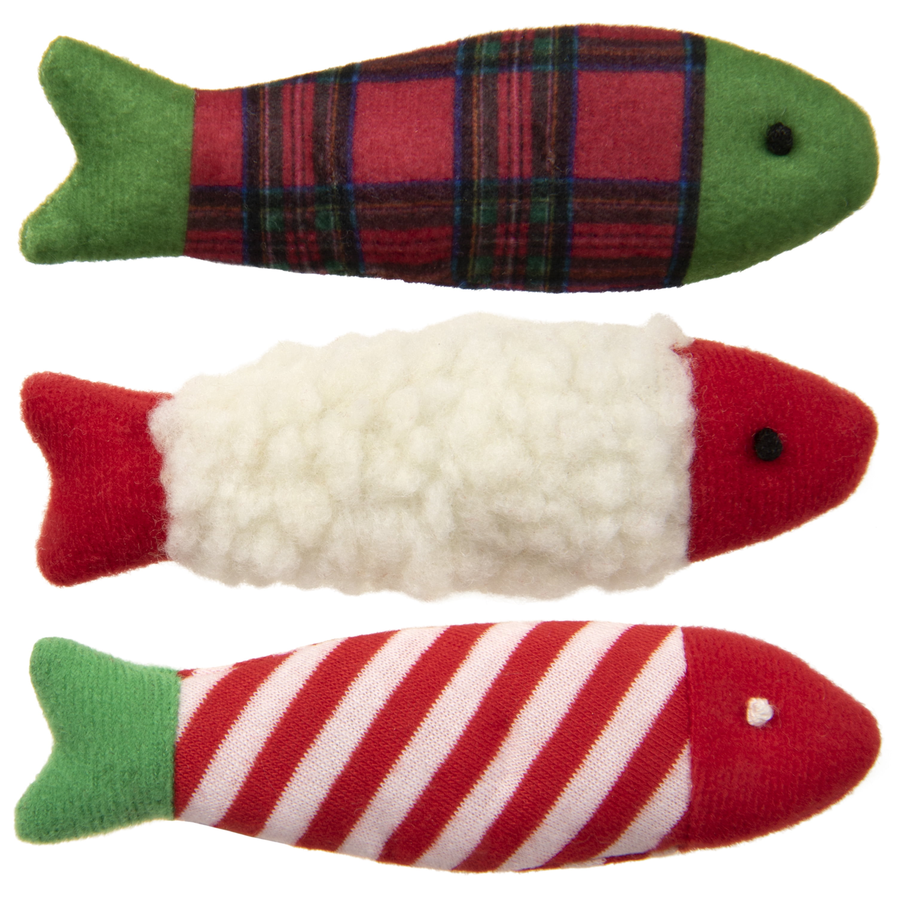 SmartyKat Catnip Fish Holiday Soft Plush Catnip Cat Toys with Pure Potent Catnip, 3 count