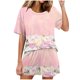 thumbnail image 1 of Conjunto de Pijama de las Mujeres de Moda Casual Color Sólido Casa Manga Corta Cuello Redondo Superior Y Pantalones, Ropa de Salón, 1 of 8