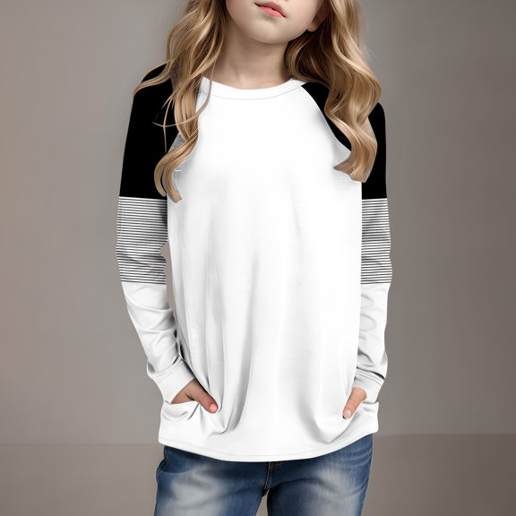 BaoFuBaoMei Fall Shirts for Boys Girls Color Block Long Raglan Sleeve Pullover Tops Loose Crew Neck Outfits for School Daily Wear Outdoor