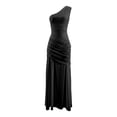 thumbnail image 4 of EliteGoogv Womens Bodycon Dresses One Shoulder Asymmetric Ruched Long Dresses For Women Slim Fit Satin Formal Evening Party Dresses Black, 4 of 7