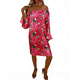 thumbnail image 1 of Vestido Estampado Fuera Del Hombro con Escote Elástico en Tela Elástica de Poliéster para Fiestas, Vacaciones Y Uso Cotidiano Informal, 1 of 5