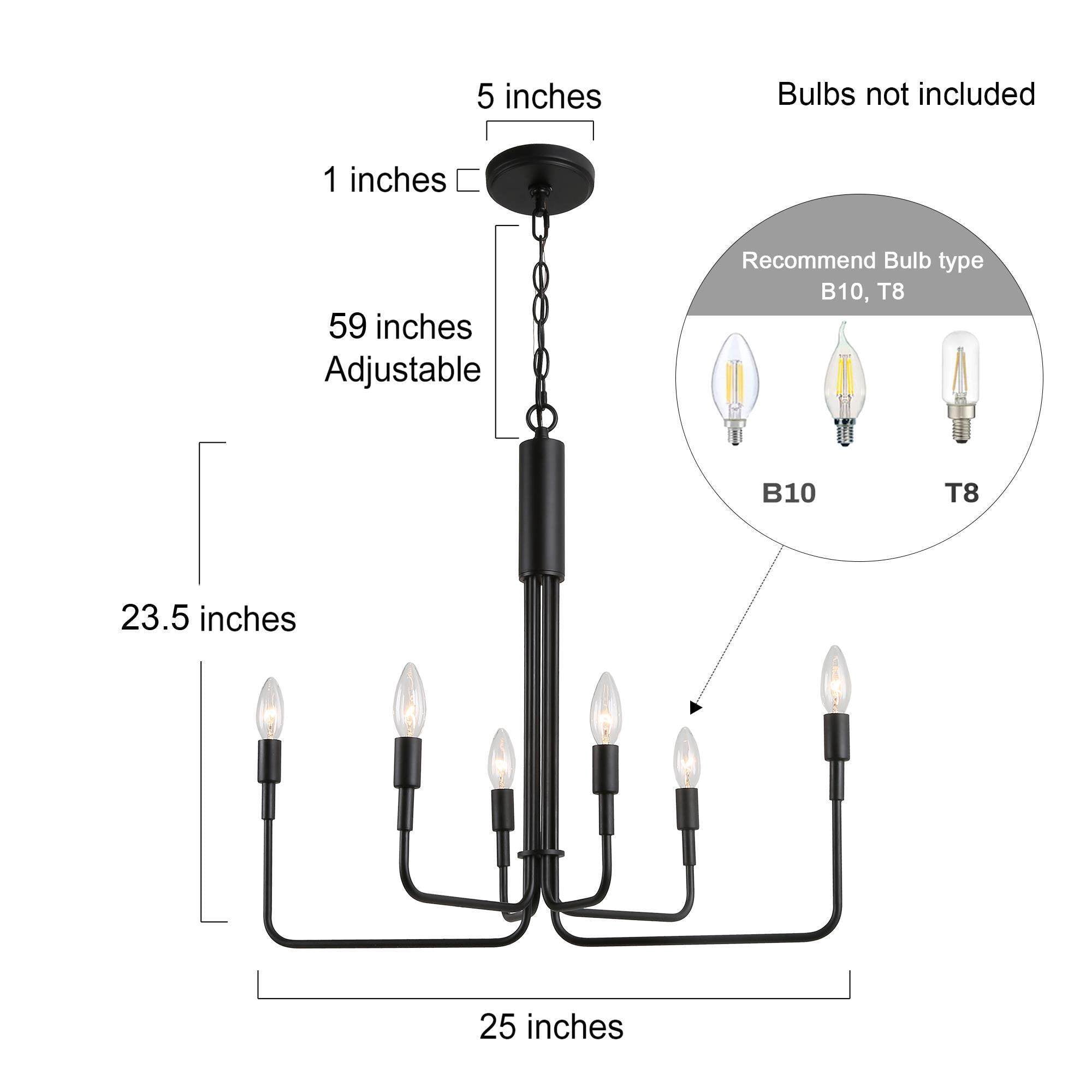 LNC 6-Light Matte Black Candle Chandelier for Kitchen, Dining or Living Room