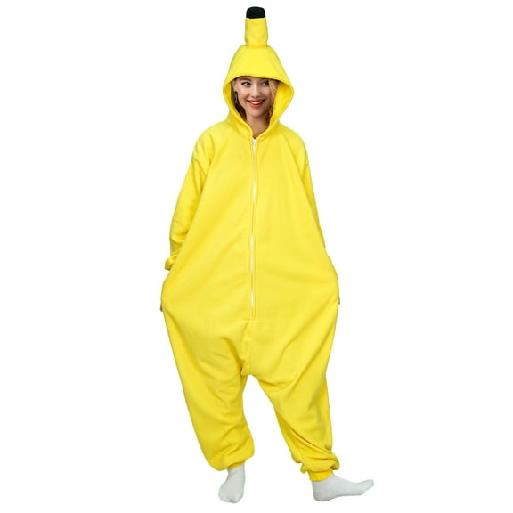 Banana Costume Adult Halloween Fruit Costume, Funny Onesies for Adults Cosplay Fancy-Dress Costumes for women and men