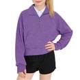 thumbnail image 4 of DJDLJWCJ Girls Pullover Sweatshirt 5-14 Quarter Zip Stand Collar Kids Sweatshirts Loose Fit Casual Sweatshirts with Pocket Purple Size 7, 4 of 8
