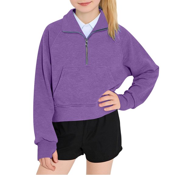 BLVB Girls Sweatshirts Half Zip Pullover Long Sleeve with Pocket and Thumb Hole Casual Fashion Fall Winter Clothes for Kids 5-14Y