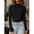 thumbnail image 2 of Remera PRETTYGARDEN para Mujer con Cuello Alto, Manga Larga y Tejido Acanalado en Negro, 2 of 9