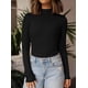 thumbnail image 2 of Remera PRETTYGARDEN para Mujer con Cuello Alto, Manga Larga y Tejido Acanalado en Negro, 2 of 9