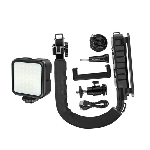 Estabilizador de soporte,Kit de luz de relleno LED estabilizador de soporte DV en forma de C,Kit de luz LED con cabeza de trípode de zapata fría,Estabilizador de soporte DV en forma de C
