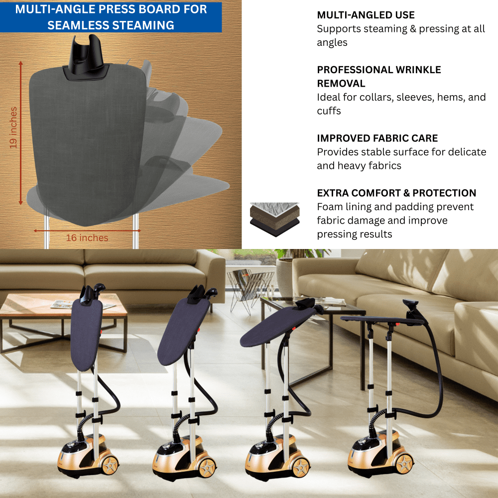 SALAV Pro Series Dual Bar Garment Steamer with Rotatable Ironing Board & Steam Selection Dial
