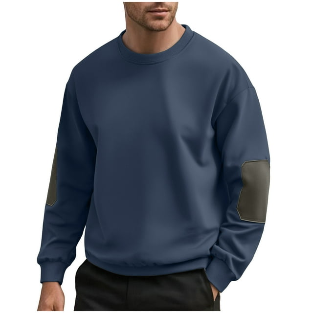 Dagugfen Plus Size Sweatshirts for Men Long Sleeve Crew Neck Loose Elbow Color Block Camping Hiking Tops