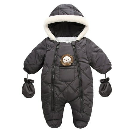 

nsendm Rainbow Snowsuit Girls Infant Boys Girls Winter Thicken Coat Cartoon Hooded Jacket Snowsuit Snow Bibs Boys Grey 12-18 Months