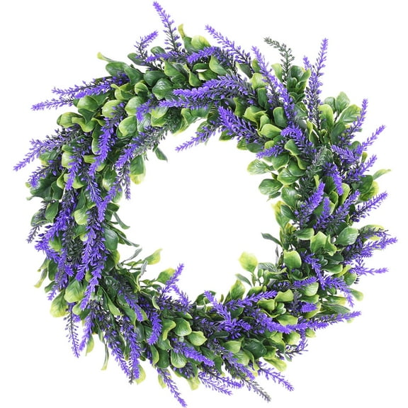 Coolmade 15 inch Artificial Lavender Boxwood Wreath