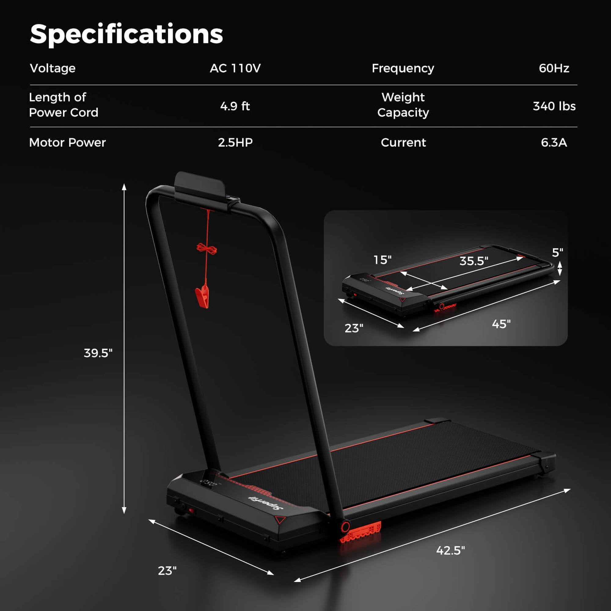 Costway 3 in 1 Folding Treadmill with Remote Control LED Display and APP for Home Red
