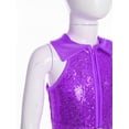 thumbnail image 4 of YONGHS Kids Girls Metallic Shiny Gymnastics Leotard Bell-bottom Full Body Bodysuit Jazz Dance Costume Purple 6, 4 of 7