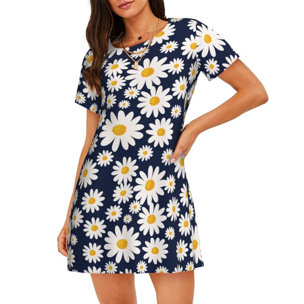 Easygdp Daisy Floral Camisón de manga corta para mujer, informal, estampado