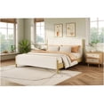 thumbnail image 3 of White Boucle Queen Platform Bed Frame with Wood Legs, Upholstered Low Profile Bed, No Box Spring Needed, Modern Bedroom Furniture, 3 of 10