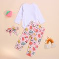 thumbnail image 6 of Newborn Baby Girl Outfits Halloween Pumpkin Printing Long Sleeve Romper Pants Bow Headband 3PCS, 6 of 6