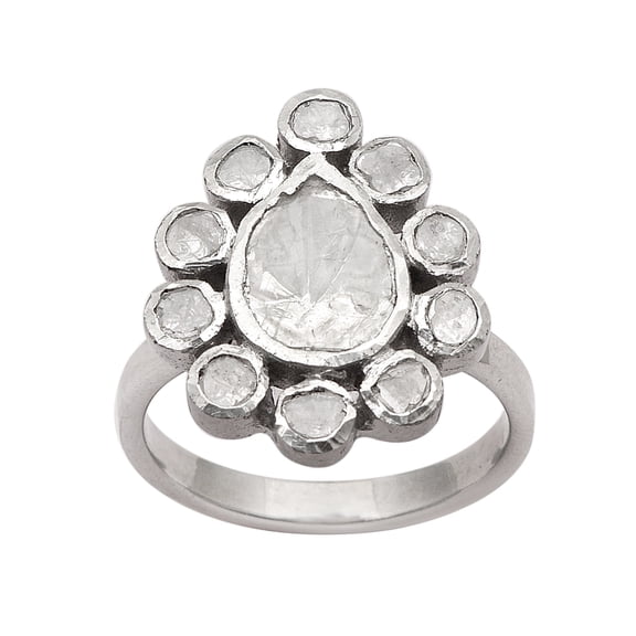 1.80 CTW Natural Diamond Polki Pear Ring 925 Sterling Silver Women Mother's Day Gift Jewelry