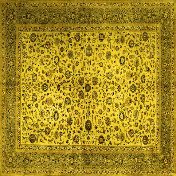 Ahgly Company Machine Washable Indoor Square Persian Yellow Traditional Area Rugs, 7' Square