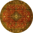 thumbnail image 1 of Ahgly Company Machine Washable Indoor Round Medallion Yellow Traditional Area Rugs, 6' Round, 1 of 4