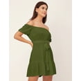 thumbnail image 3 of Moomaya Off Shoulder Solid Rayon Gathered Dress - Women's Trendy Casual Dress, 3 of 9