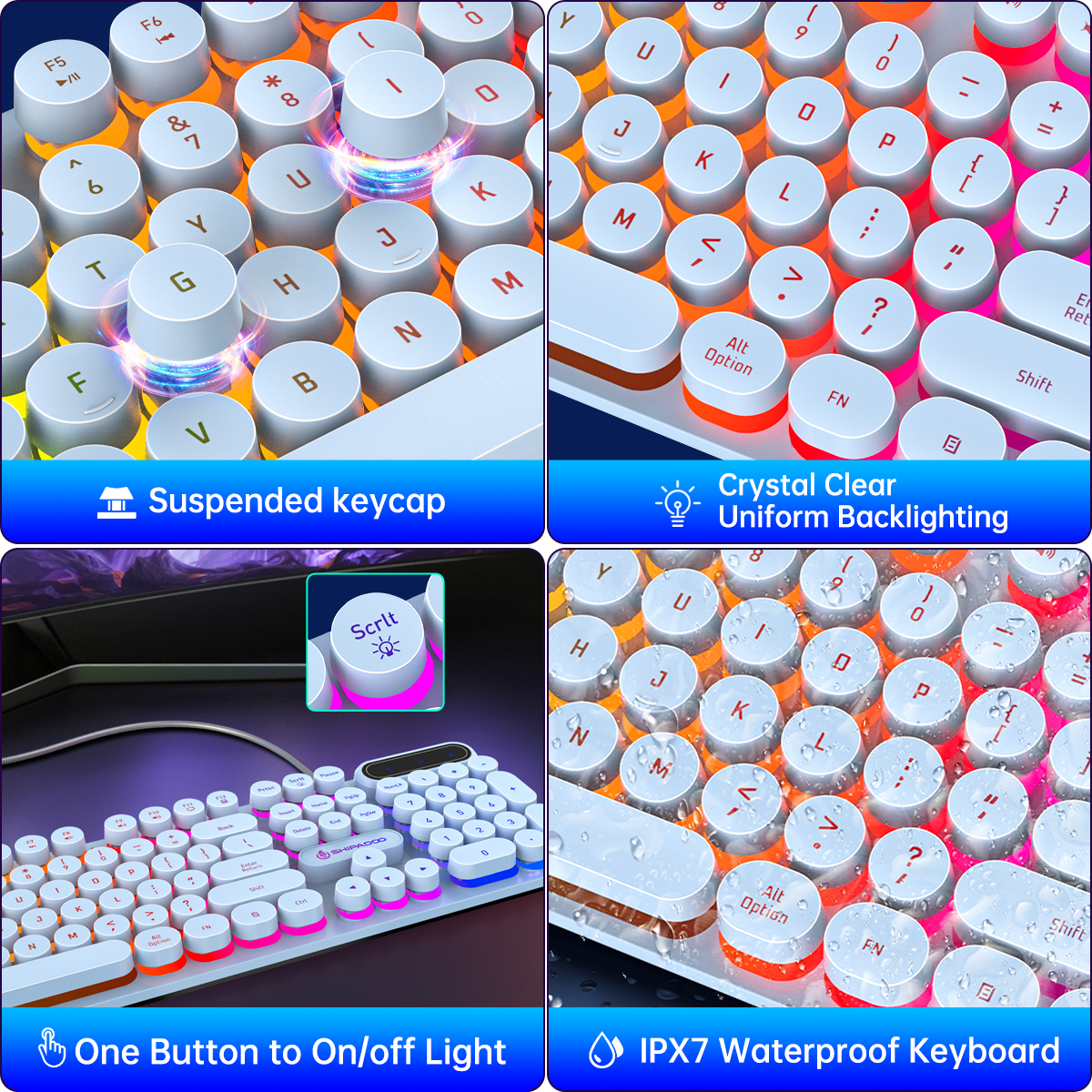 Wired Keyboard & Mouse Combo, Retro Punk RGB Backlit Gaming Keyboard and Mouse W/Multimedia and Shortcut Keys, PC Gaming Keyboard, Office Keyboard for Working or Primer Gaming, Office Device, Blue