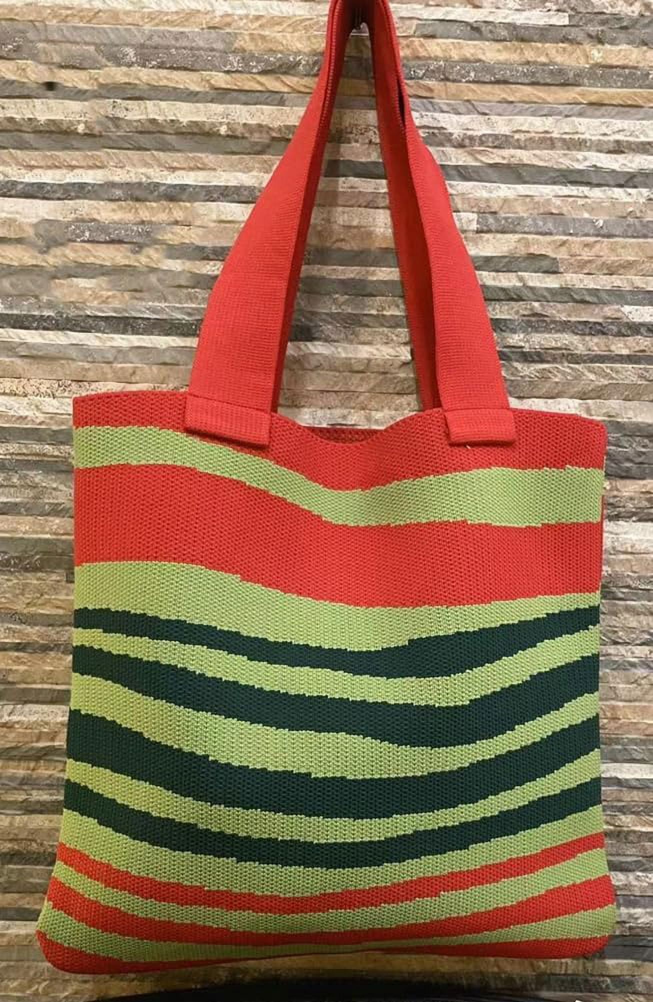 Kukuzhu Crochet Tote Bag for Women Small Cute Stripe Knitted Bag Colorful Pouch Aesthetic Knit Purse Hand Shoulder Bag