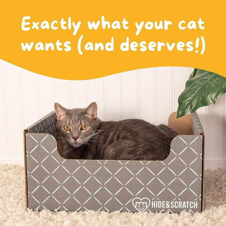 Hide Scratch Extra Large Heavy Duty Cardboard Cat Scratcher and Lounger Box with Refillable Scratch Pad Dark Grey Diamond