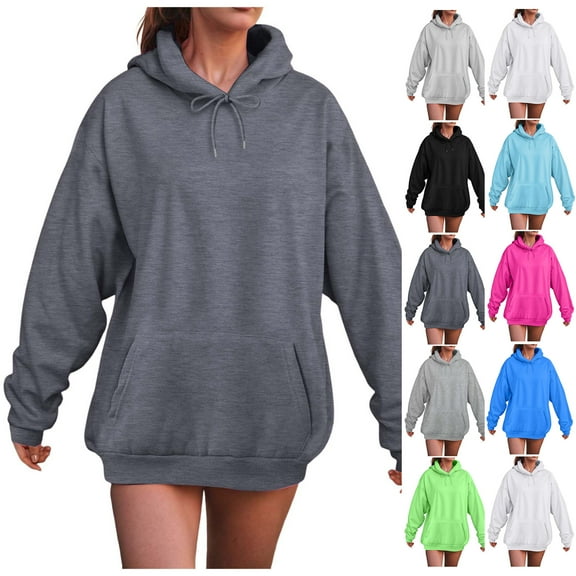 larppty Oversized Hoodies for Women 2025 Cute Hoodie Pullover Plain Basic Soft Sweatshirts Y2K Tops Fall Winter Outfits Hot Pink, XS