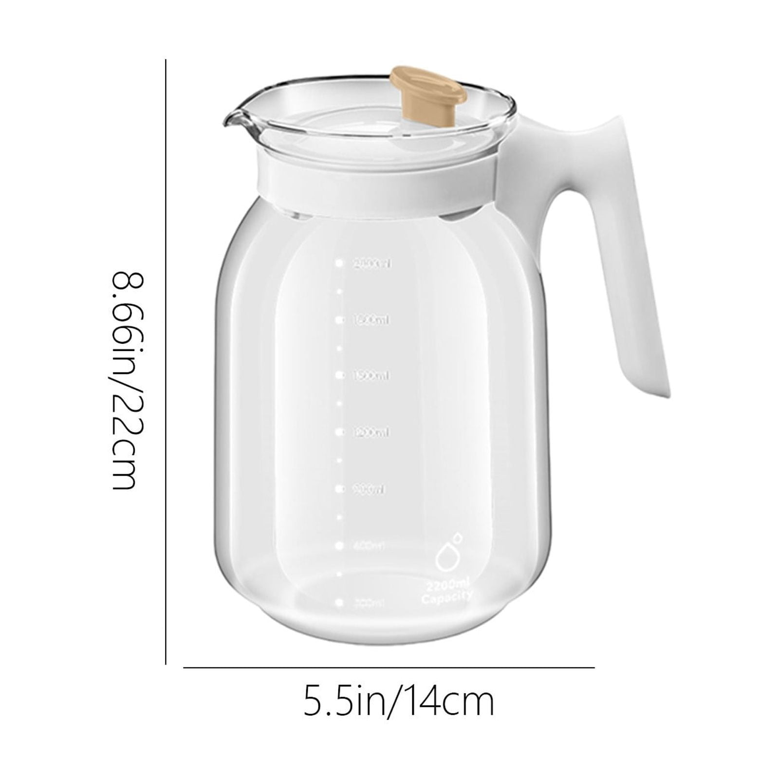 Large Capacity Glass Pitcher, 2.2L Cold Brew Tea Water Bottle, Borosilicate Explosion-Proof Beverage Dispenser, Chilled Lemon Infuser Carafe, Durable Kitchen Jug