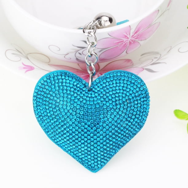 Pequeño llavero de cuero con diamantes de imitación y corazón de melocotón fragante Llavero con borla Colgante de franela Llavero de diamantes
