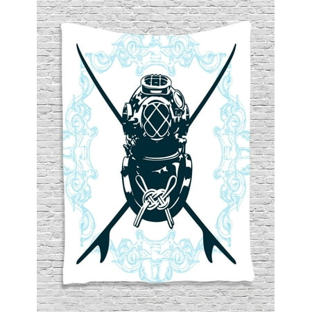 Surf Decor Sign Hanging (Surf Decor Wall Hanging Tapestry, Odd Surf Sign With Diving Suit And Elements Myst Underwater Life Recreational Design, Bedroom Living Room Dorm Accessories, By)