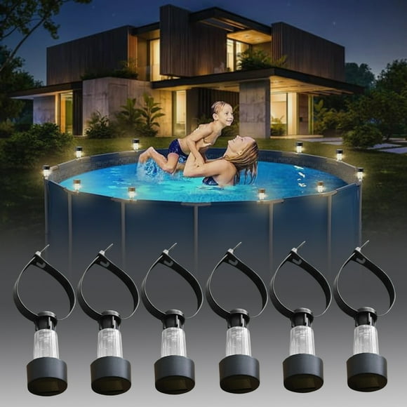6 Pack Solar Pool Lights for Framed Above Ground Pools,Outdoor Swimming Pool Fence Decoration Accessories, Waterproof LED Pool Solar Lights, Pool Enclosure Lighting Decor, Warm Light