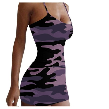 

jsaierl Women Casual Camouflage Print Sexy Tight-fitting Sleeveless Sling Bag Hip Dresses for women 2023