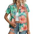 thumbnail image 2 of Hawaiian Shirts for Women Basic Collared Tee Shirt Coconut Palm Hawaii Style Tunic Blouses Button Down Short Sleeve Blouses Summer Beach Shirt Tropical Shirts Loose Flowy Cardigan, 2 of 6